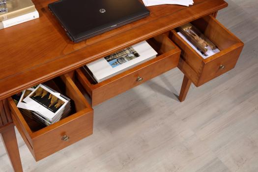 Escritorio 3 cajones 1/2 ministro Clémentine de madera maciza de cerezo estilo Directoire con tapa de madera