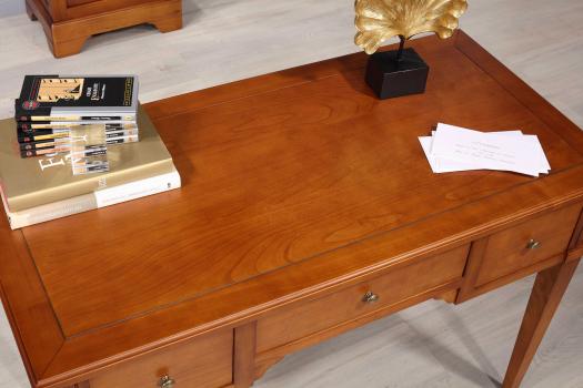 Escritorio 3 cajones 1/2 ministro Clémentine de madera maciza de cerezo estilo Directoire con tapa de madera