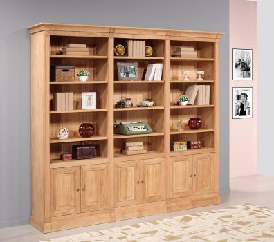 Biblioteca Naël de 6 puertas fabricada en madera de Roble Macizo estilo Directoire con acabado en Roble Natural Cepillado.