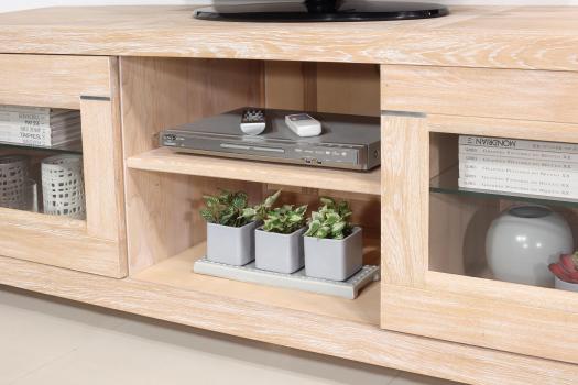 Mueble de TV Loann con 2 puertas de cristal fabricado en madera de roble macizo en estilo Contemporáneo Longitud 190 cm