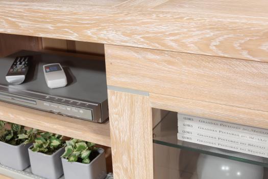 Mueble de TV Loann con 2 puertas de cristal fabricado en madera de roble macizo en estilo Contemporáneo Longitud 190 cm