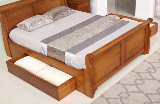Cama barco Jean fabricada en madera de roble macizo al estilo Louis Philippe con un cajón a cada lado 160x200 