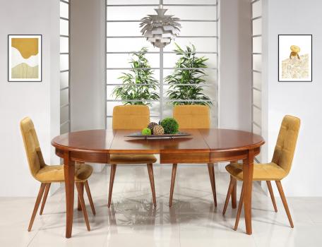Mesa de comedor redonda Camille fabricada en madera maciza de cerezo en estilo Louis Philippe 
