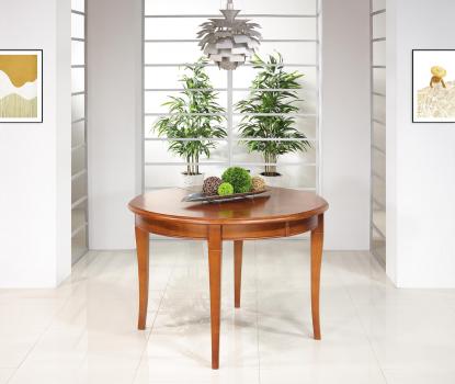 Mesa de comedor redonda Camille fabricada en madera maciza de cerezo en estilo Louis Philippe 