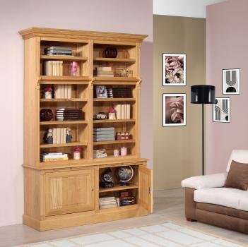 Biblioteca de 2 cuerpos y 4 puertas fabricada en madera de roble macizo estilo Directoire con escalera