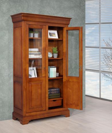 Biblioteca de 2 puertas modelo Camille en madera de cerezo maciza, estilo Luis Felipe