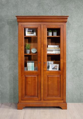 Biblioteca de 2 puertas modelo Camille en madera de cerezo maciza, estilo Luis Felipe