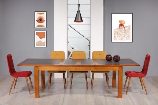 Mesa de comedor Aurore fabricada en madera maciza de cerezo cubierta de cerámico en estilo Contemporáneo 
