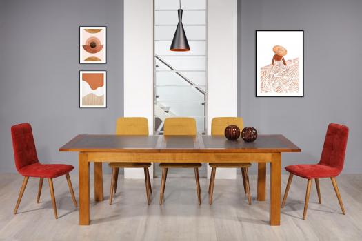 Mesa de comedor Aurore fabricada en madera maciza de cerezo cubierta de cerámico en estilo Contemporáneo 