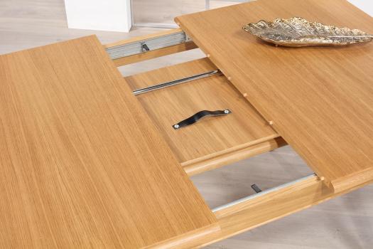 Mesa de comedor Jerome de roble de estilo Louis Philippe 140x100 1 extensión