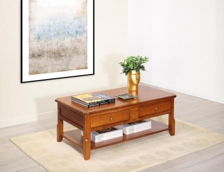 Mesa de centro Flore de madera de cerezo estilo Louis Philippe con tapa de marquetería