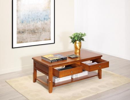 Mesa de centro Flore de madera de cerezo estilo Louis Philippe con tapa de marquetería