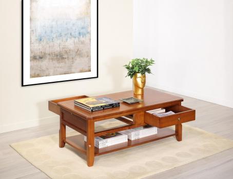 Mesa de centro Flore de madera de cerezo estilo Louis Philippe con tapa de marquetería
