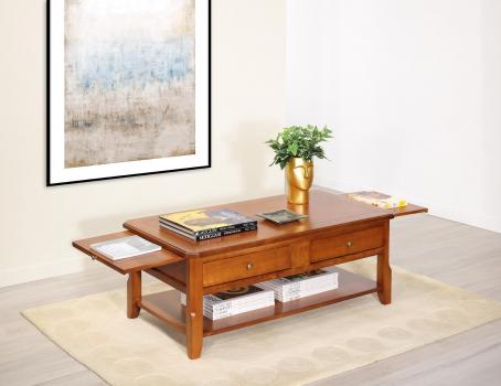Mesa de centro Flore de madera de cerezo estilo Louis Philippe con tapa de marquetería