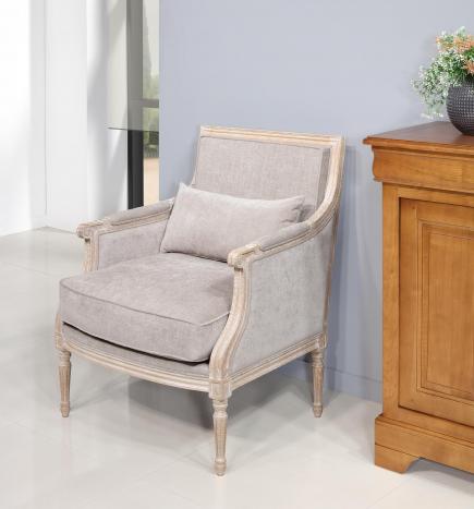 Sillón estilo Luis XVI de roble macizo con tejido Elastron Boston