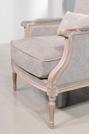 Sillón estilo Luis XVI de roble macizo con tejido Elastron Boston