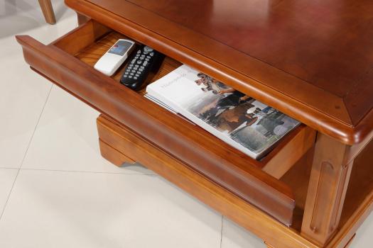 Mesa de centro cuadrada Anaîs de madera de cerezo de estilo Louis Philippe 