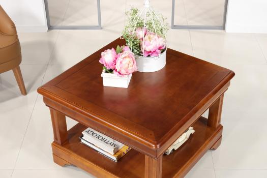 Mesa de centro cuadrada Anaîs de madera de cerezo de estilo Louis Philippe 