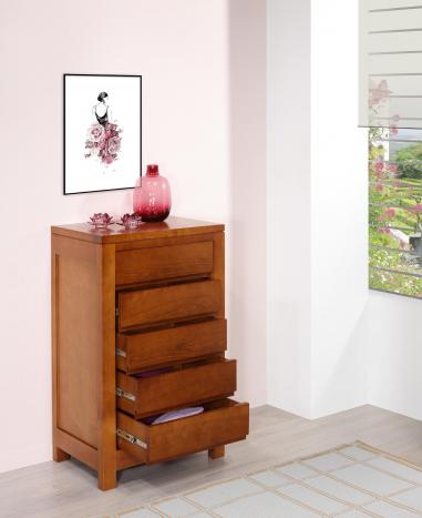 Cómoda Natura con 5 cajones fabricada en madera de cerezo macizo