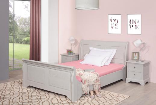 Cama Bateau Jean 140x190, de roble macizo de estilo Louis Philippe 