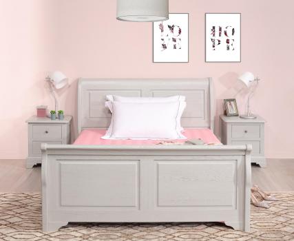 Cama Bateau Jean 140x190, de roble macizo de estilo Louis Philippe 