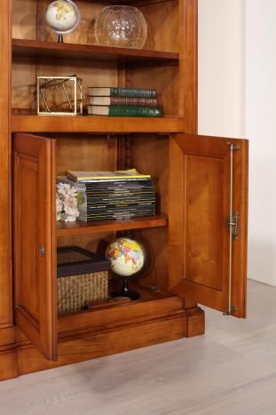 Biblioteca de 6 puertas Angèle de madera maciza de cerezo en estilo Directoire con escalera