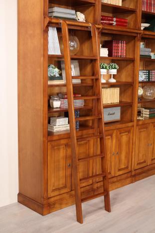 Biblioteca de 6 puertas Angèle de madera maciza de cerezo en estilo Directoire con escalera