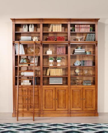 Biblioteca de 6 puertas Angèle de madera maciza de cerezo en estilo Directoire con escalera