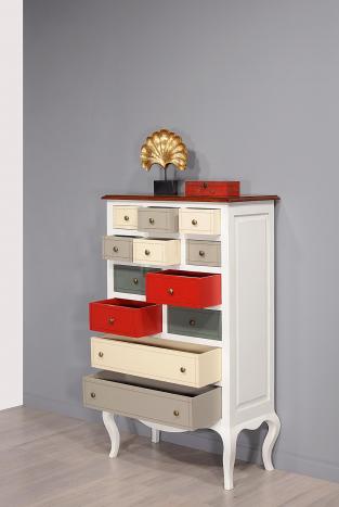 Cómoda o mueble recibidor Flora, en cerezo y castaño multicolor