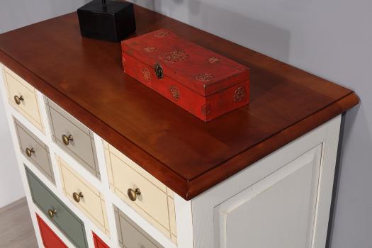 Cómoda o mueble recibidor Flora, en cerezo y castaño multicolor