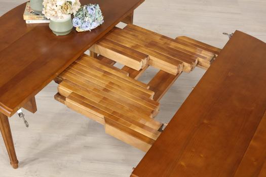 Mesa redonda con postigos de madera de cerezo de estilo Luis XVI 