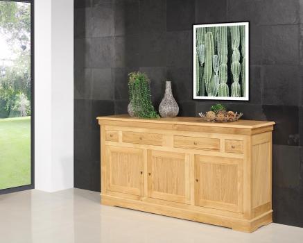 Aparador Quentin de 3 puertas y 4 cajones de roble macizo de estilo Louis Philippe