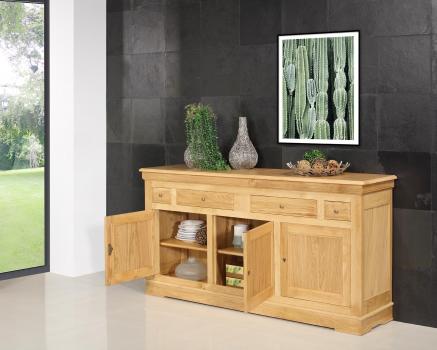 Aparador Quentin de 3 puertas y 4 cajones de roble macizo de estilo Louis Philippe