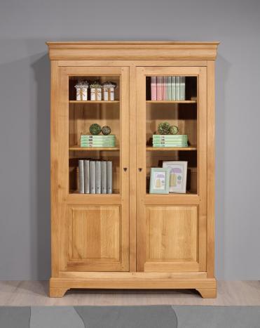 Librería Antoine de dos puertas fabricada en roble macizo de estilo Luis Felipe