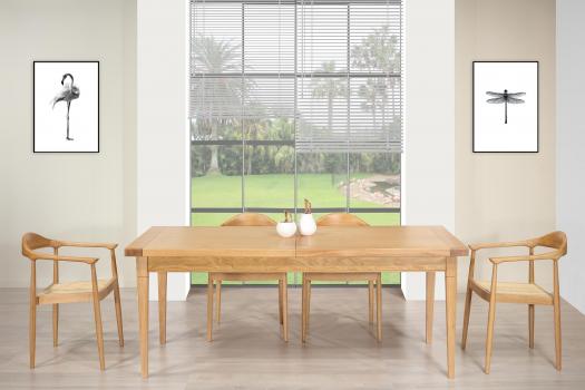 Mesa rectangular Francois, de roble macizo 180*90 + 2 extensiones de 45 cm