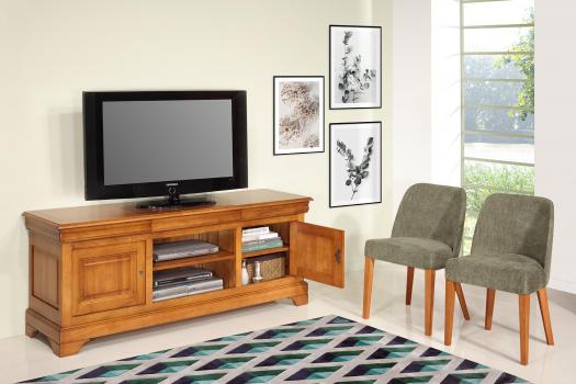 Mueble de TV Nicolas 16/9 de madera maciza de cerezo estilo Louis Philippe Longitud 180 cm