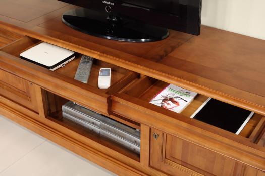 Mueble de TV Nicolas 16/9 de madera maciza de cerezo estilo Louis Philippe Longitud 180 cm