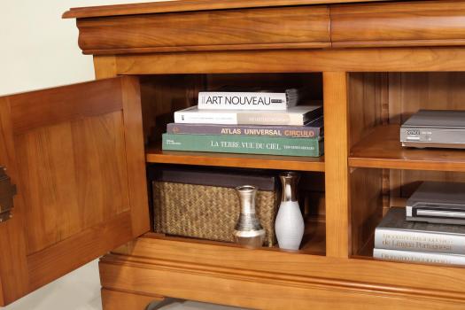Mueble de TV Nicolas 16/9 de madera maciza de cerezo estilo Louis Philippe Longitud 180 cm