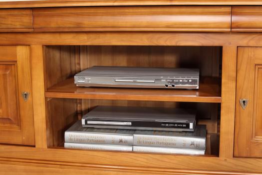 Mueble de TV Nicolas 16/9 de madera maciza de cerezo estilo Louis Philippe Longitud 180 cm