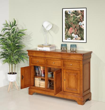 Aparador Camille de 3 puertas de madera maciza de cerezo de estilo Louis Philippe