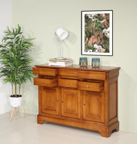 Aparador Camille de 3 puertas de madera maciza de cerezo de estilo Louis Philippe