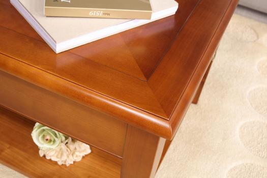 Mesa auxiliar Jean-Manuel de madera de cerezo en estilo Directoire con 1 cajón y un estante en la parte inferior