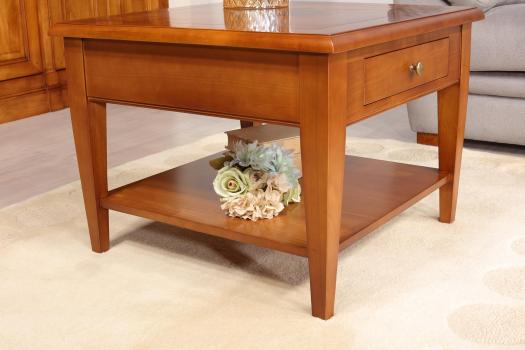 Mesa auxiliar Jean-Manuel de madera de cerezo en estilo Directoire con 1 cajón y un estante en la parte inferior