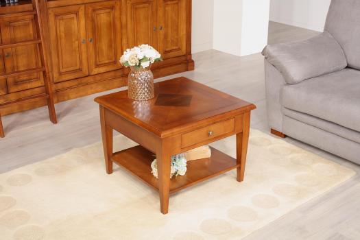 Mesa auxiliar Jean-Manuel de madera de cerezo en estilo Directoire con 1 cajón y un estante en la parte inferior