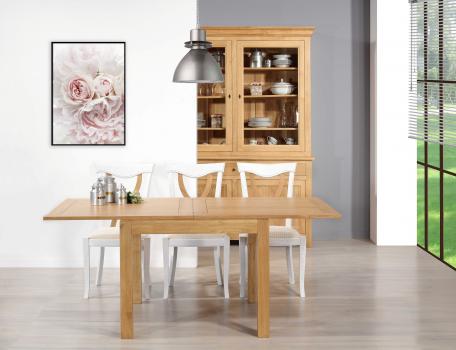 Mesa de comedor de roble macizo 90x90 de estilo contemporáneo, tablero abierto 180x90