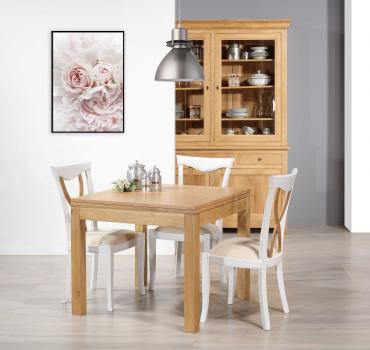 Mesa de comedor de roble macizo 90x90 de estilo contemporáneo, tablero abierto 180x90