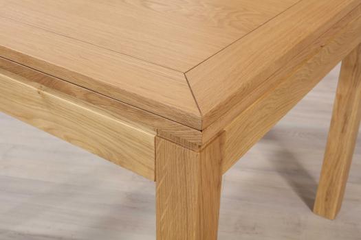Mesa de comedor de roble macizo 90x90 de estilo contemporáneo, tablero abierto 180x90