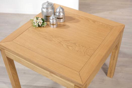 Mesa de comedor de roble macizo 90x90 de estilo contemporáneo, tablero abierto 180x90