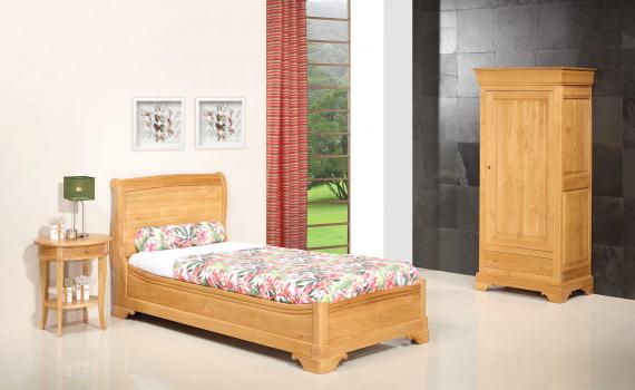 Cama estilo Louis Philippe “Diego” en Roble Macizo – 90x190 cm