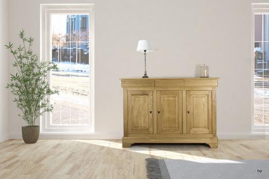 Aparador Alix de 3 puertas fabricado en madera de roble macizo al estilo Louis Philippe acabado natural antik
